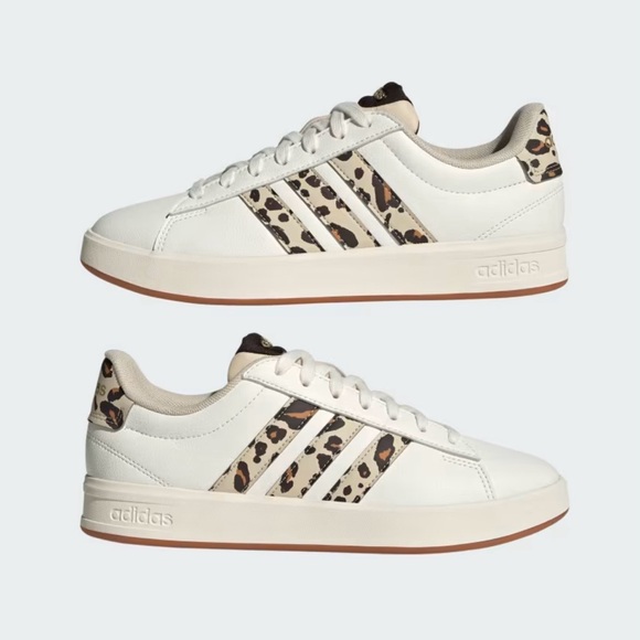 Adidas Women's Grand Court 3.0 White and Animal Print Sneakers - Picture 1 of 8